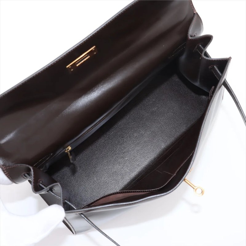 愛馬仕 Kelly 32 Sellier Box 皮 巧克力色 Chocolat 凱莉包 手提包 金扣 (Hermes)-7