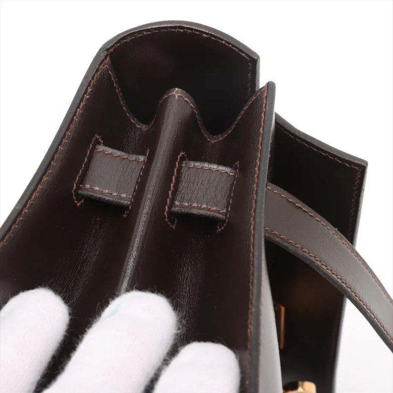 愛馬仕 Kelly 32 Sellier Box 皮 巧克力色 Chocolat 凱莉包 手提包 金扣 (Hermes)-8