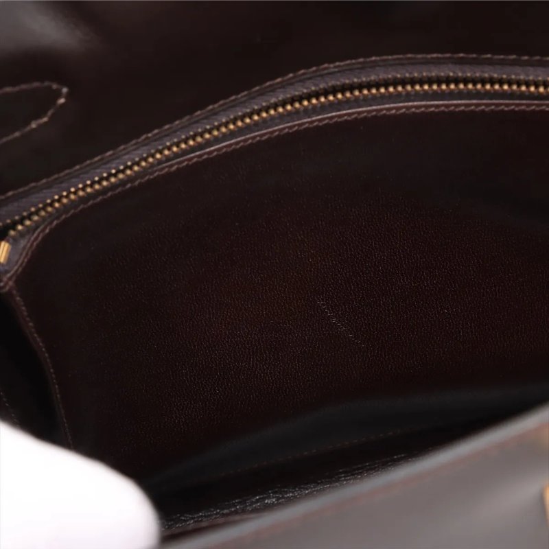 愛馬仕 Kelly 32 Sellier Box 皮 巧克力色 Chocolat 凱莉包 手提包 金扣 (Hermes)-10