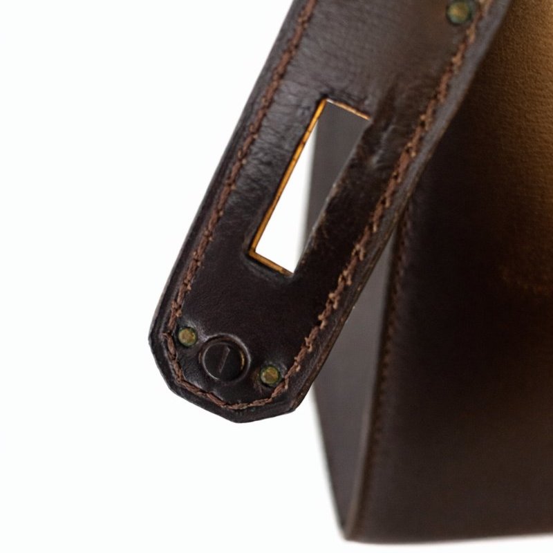 愛馬仕 Kelly 32 Sellier Box 皮 巧克力色 Chocolat 凱莉包 手提包 金扣 (Hermes)-12