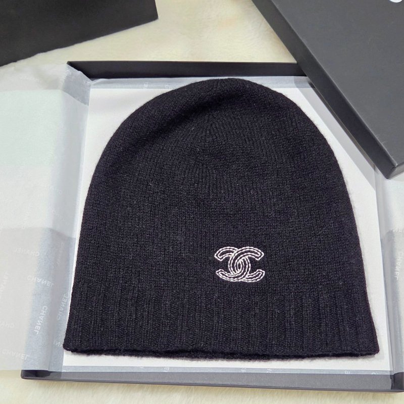 Chanel香奈兒黑色經典刺繡雙C logo喀什米爾羊絨毛帽/ 冷帽/ 保暖帽/ 修飾頭型帽-4