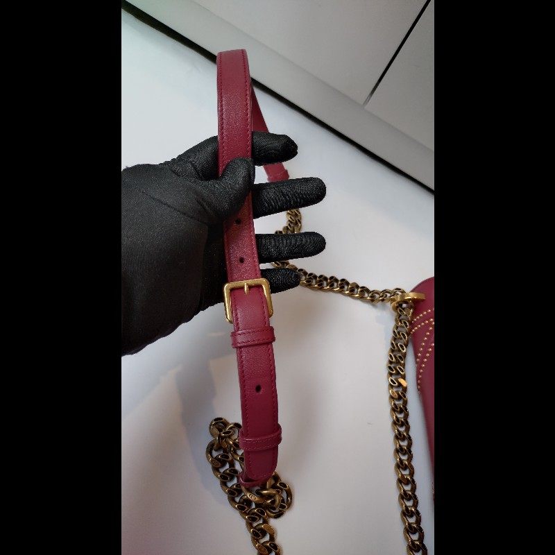 Dior 古銅金鍊酒紅皮鉚釘格紋盾牌口蓋包-22