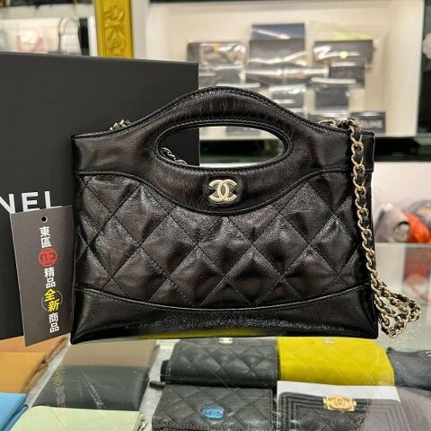東區正精品㊣CHANEL AP3656 31 bag mini nano 全新香奈兒黑色牛皮金釦皮穿鍊菱格紋復古迷你手提斜背包 RZ6271