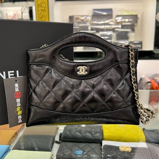 東區正精品㊣CHANEL AP3656 31 bag mini nano 全新香奈兒黑色牛皮金釦皮穿鍊菱格紋復古迷你手提斜背包 RZ6271-0
