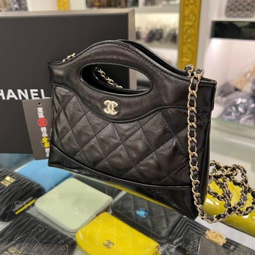 東區正精品㊣CHANEL AP3656 31 bag mini nano 全新香奈兒黑色牛皮金釦皮穿鍊菱格紋復古迷你手提斜背包 RZ6271-1