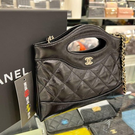 東區正精品㊣CHANEL AP3656 31 bag mini nano 全新香奈兒黑色牛皮金釦皮穿鍊菱格紋復古迷你手提斜背包 RZ6271-2