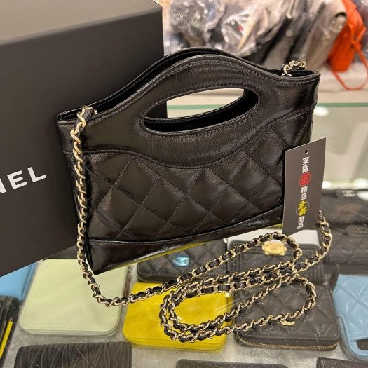 東區正精品㊣CHANEL AP3656 31 bag mini nano 全新香奈兒黑色牛皮金釦皮穿鍊菱格紋復古迷你手提斜背包 RZ6271-6