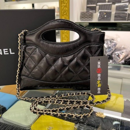 東區正精品㊣CHANEL AP3656 31 bag mini nano 全新香奈兒黑色牛皮金釦皮穿鍊菱格紋復古迷你手提斜背包 RZ6271-7