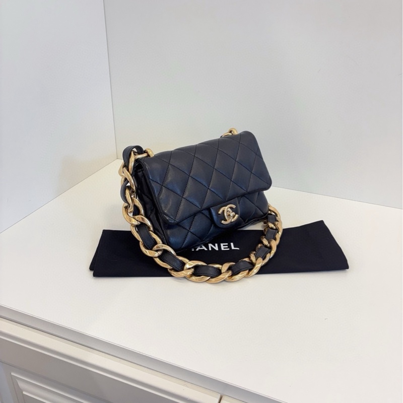 ✨Chanel 22S方胖子 黑色金扣 做舊鏈條 98新🖤-4