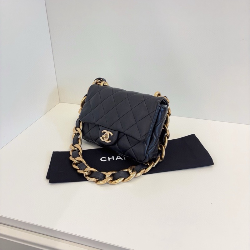 ✨Chanel 22S方胖子 黑色金扣 做舊鏈條 98新🖤-5