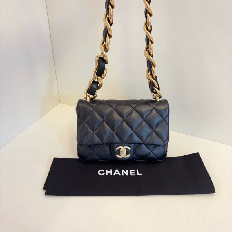 ✨Chanel 22S方胖子 黑色金扣 做舊鏈條 98新🖤-7