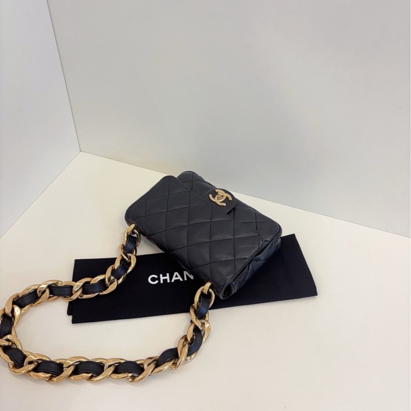 ✨Chanel 22S方胖子 黑色金扣 做舊鏈條 98新🖤-9
