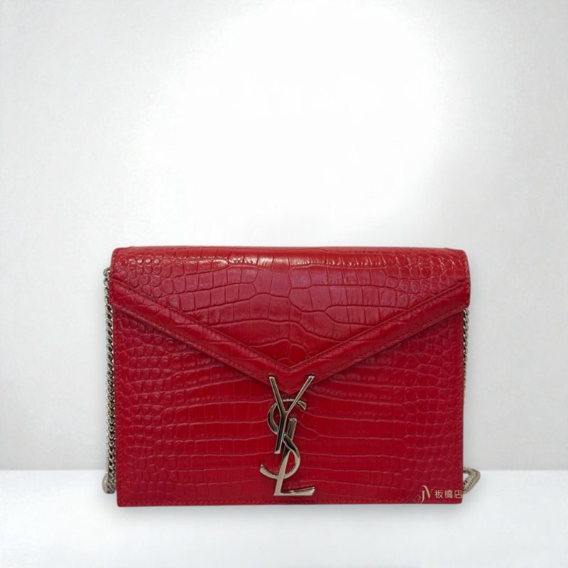 JS1315-YSL Cassandra 紅鱷魚壓紋信封鍊條包-0