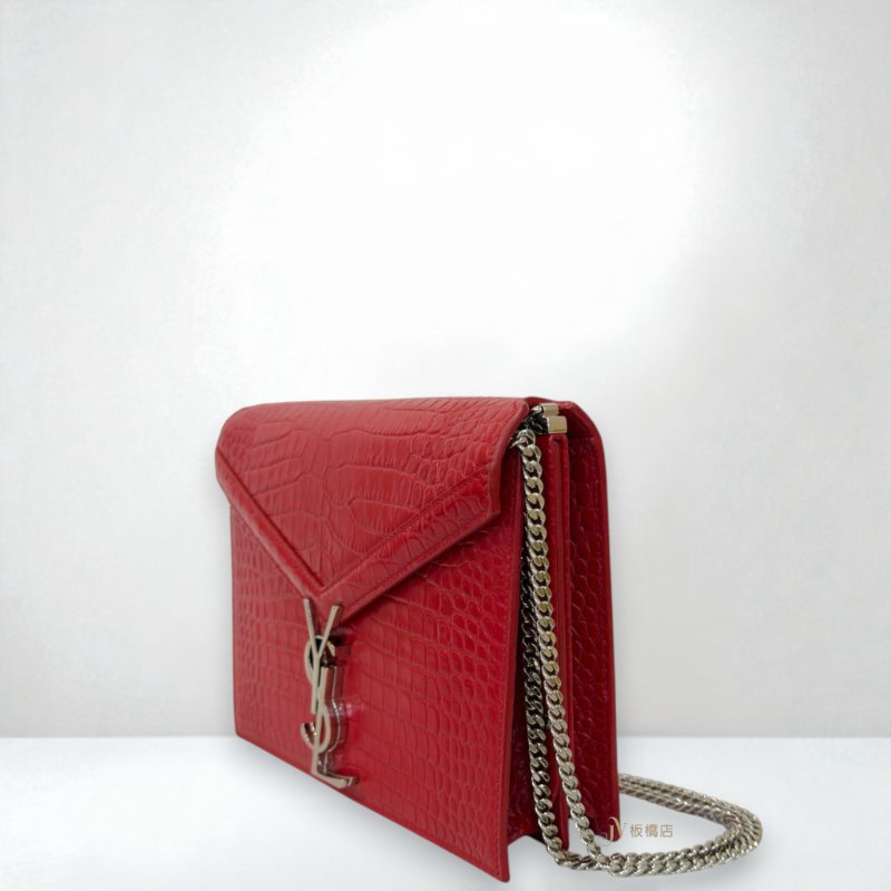 JS1315-YSL Cassandra 紅鱷魚壓紋信封鍊條包-1