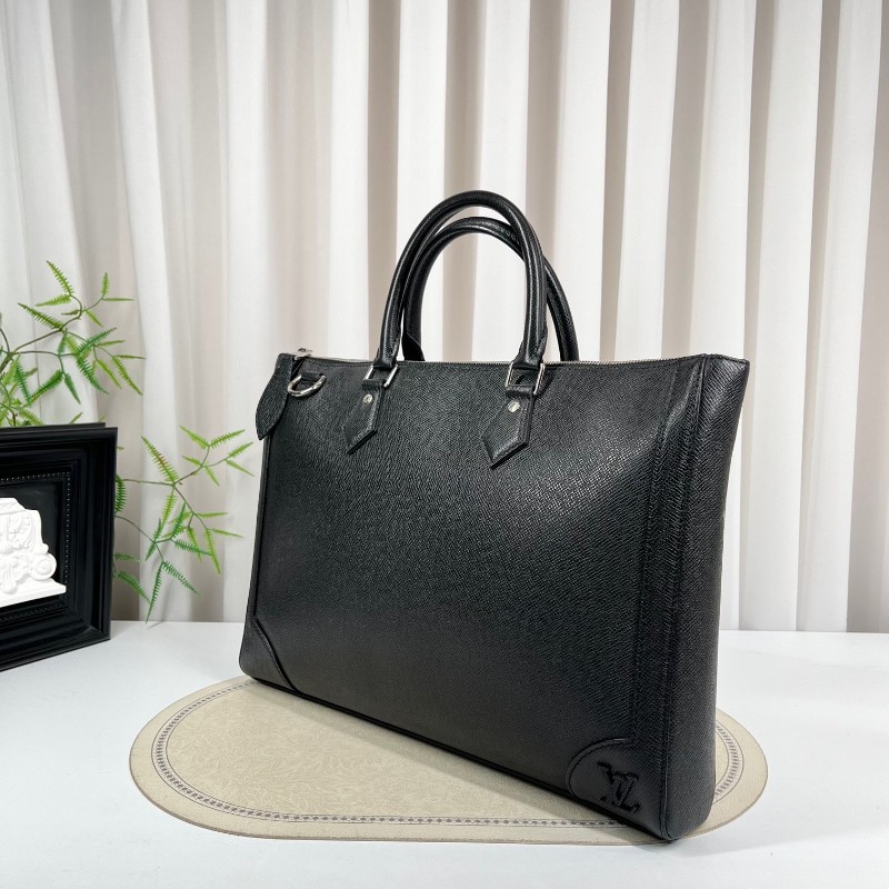 cq zyy LV路易威登 芯片款 黑色全皮公文包 荔枝紋搭配銀色五金配件 可以放電腦 有肩帶可調節-2