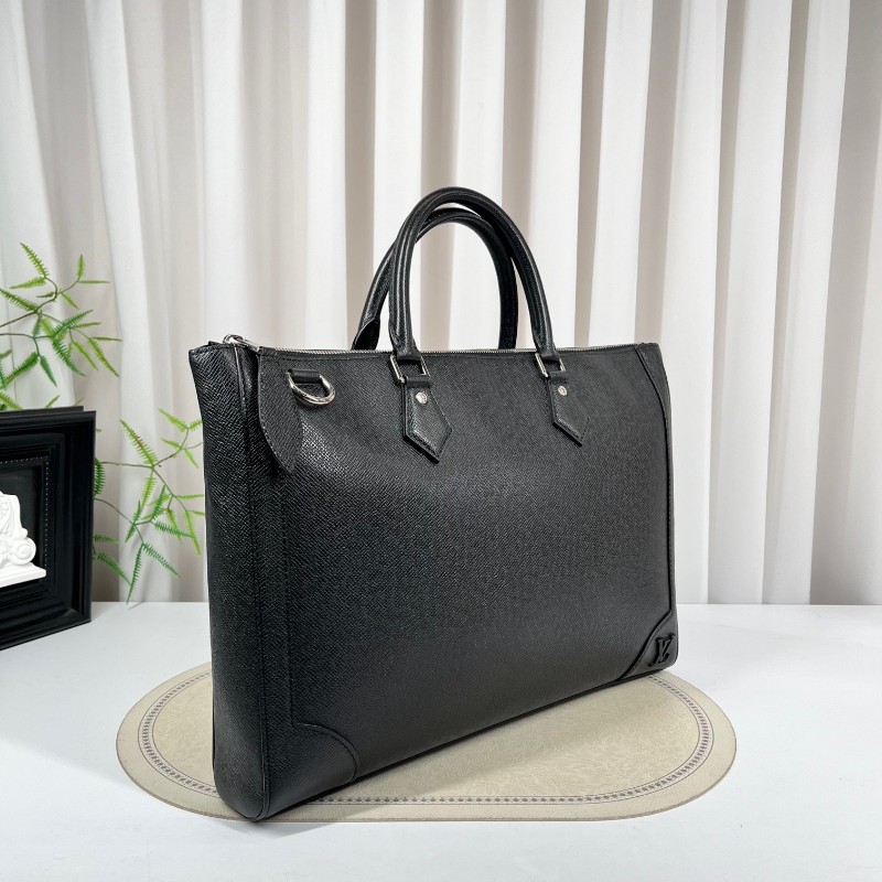 cq zyy LV路易威登 芯片款 黑色全皮公文包 荔枝紋搭配銀色五金配件 可以放電腦 有肩帶可調節-3