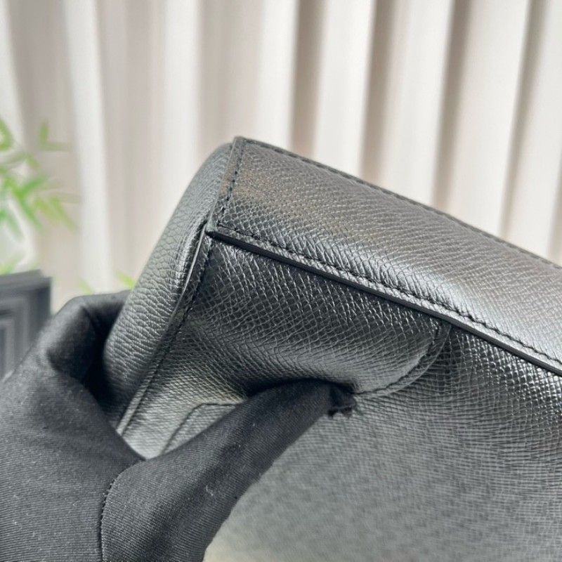 cq zyy LV路易威登 芯片款 黑色全皮公文包 荔枝紋搭配銀色五金配件 可以放電腦 有肩帶可調節-7