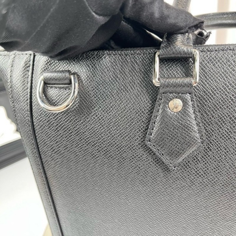 cq zyy LV路易威登 芯片款 黑色全皮公文包 荔枝紋搭配銀色五金配件 可以放電腦 有肩帶可調節-18