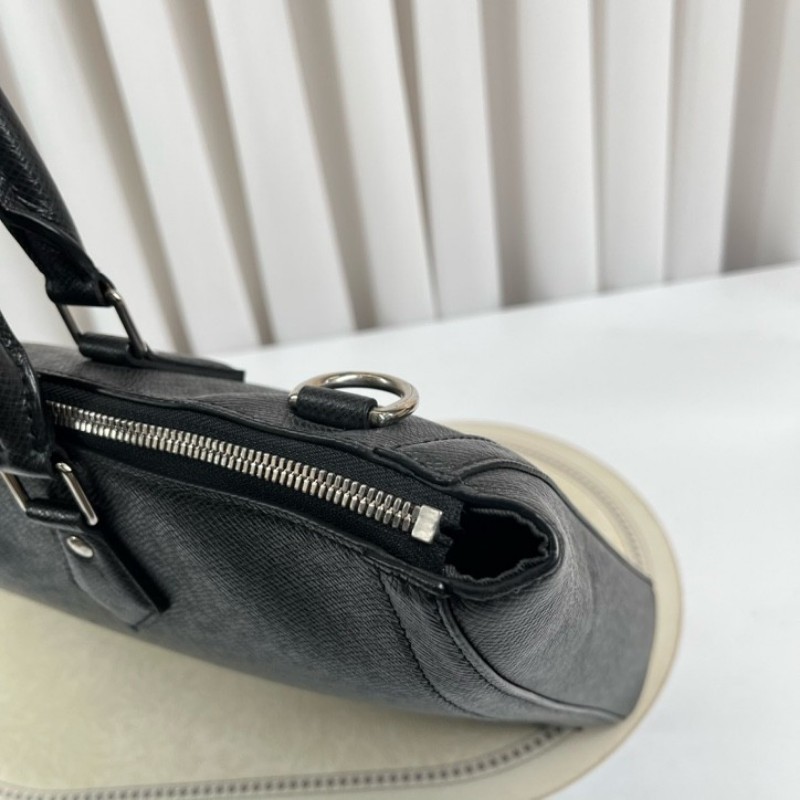 cq zyy LV路易威登 芯片款 黑色全皮公文包 荔枝紋搭配銀色五金配件 可以放電腦 有肩帶可調節-23