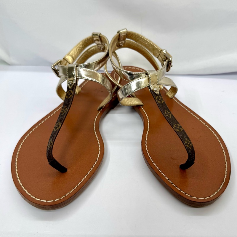 LOUIS VUITTON 路易威登 老花金色涼鞋-0