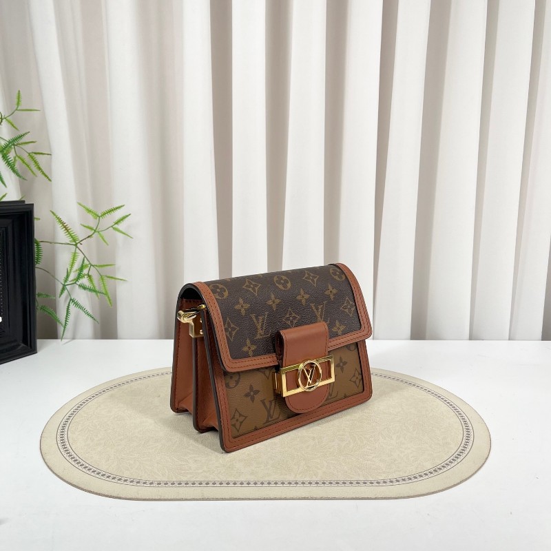 cq zyy LV路易威登 22年票 芯片款 Dauphine 達芙妮系列 小號 單肩斜挎包 焦糖老花拼色-3