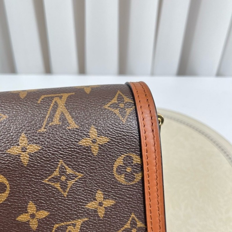 cq zyy LV路易威登 22年票 芯片款 Dauphine 達芙妮系列 小號 單肩斜挎包 焦糖老花拼色-11