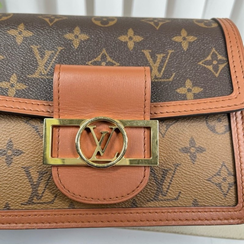 cq zyy LV路易威登 22年票 芯片款 Dauphine 達芙妮系列 小號 單肩斜挎包 焦糖老花拼色-18