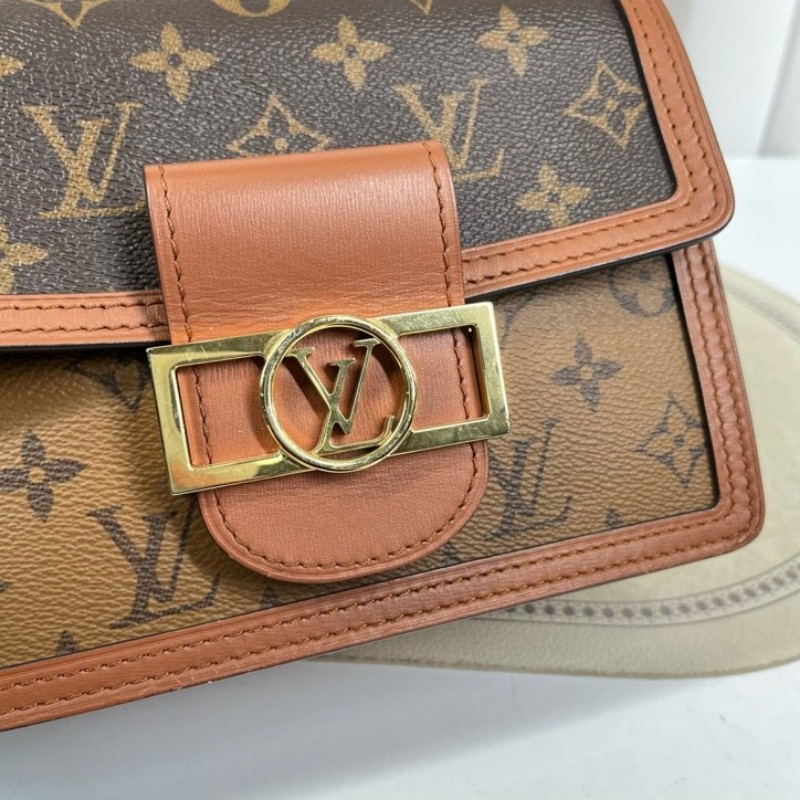 cq zyy LV路易威登 22年票 芯片款 Dauphine 達芙妮系列 小號 單肩斜挎包 焦糖老花拼色-23