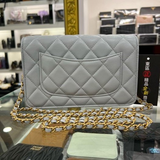 東區正精品㊣CHANEL WOC 全新未使用香奈兒淺藍色小羊皮愛心轉扣肩背包晚宴包斜背包 RZ6288-5