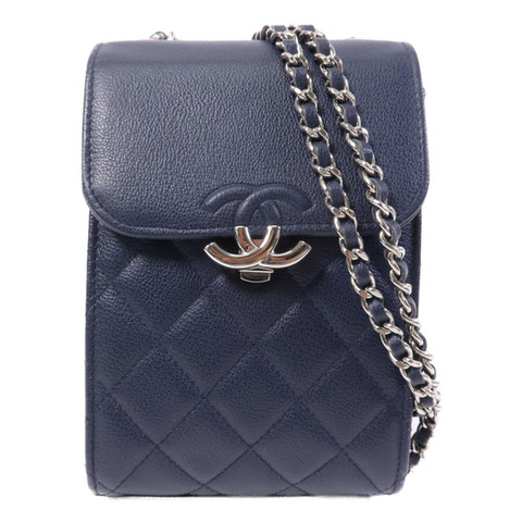 CHANEL 牛皮皮革Shoulder Bag銀扣鏈帶肩背袋