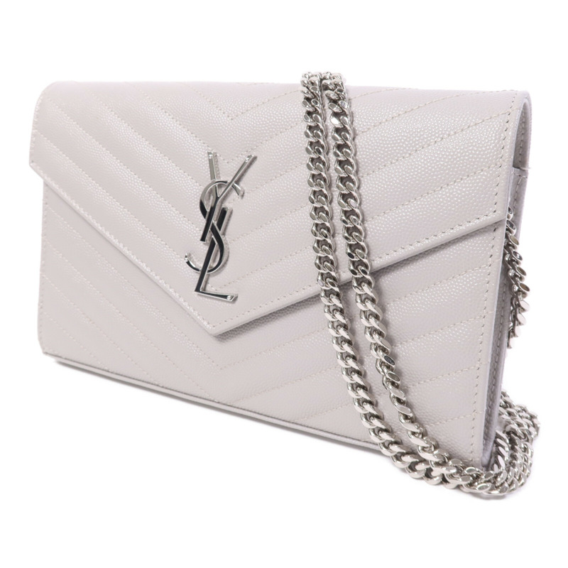 SAINT LAURENT 牛皮皮革Cassandre Envelope銀扣鏈帶肩背袋-2