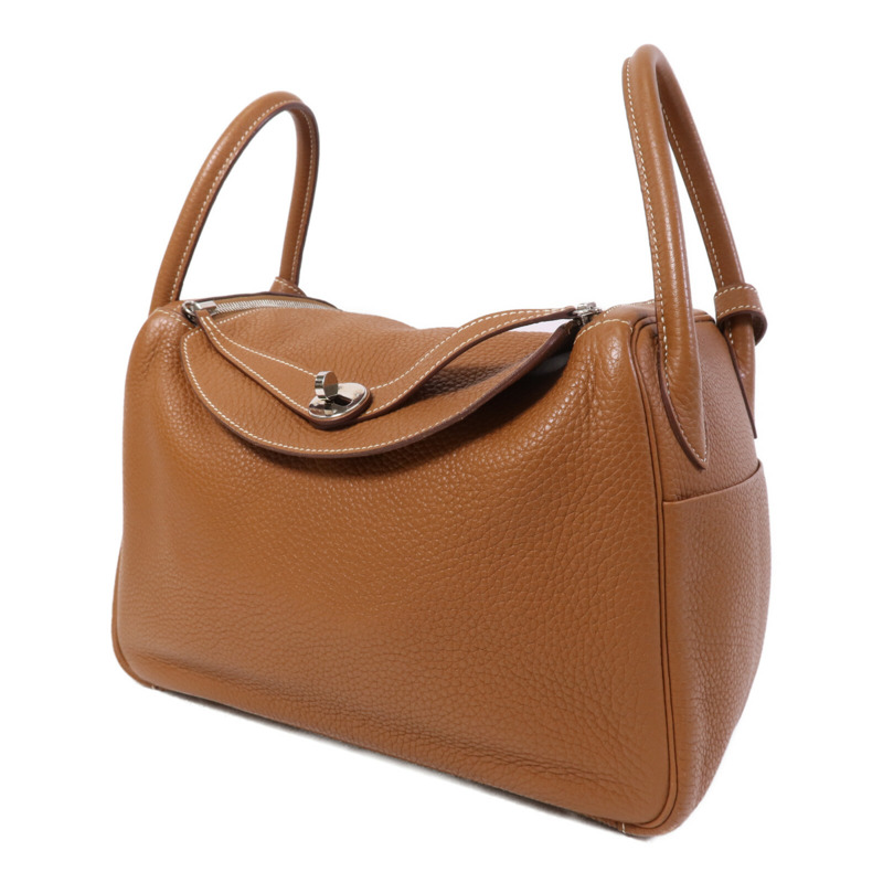 HERMES Clemence皮革Lindy 30手挽肩背兩用袋Gold-2