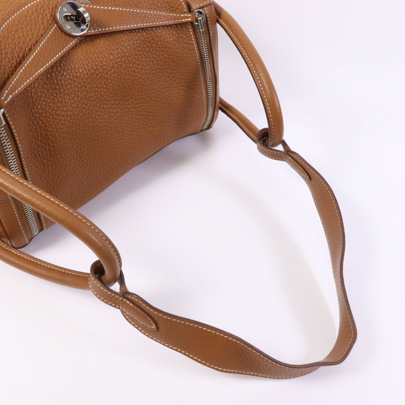 HERMES Clemence皮革Lindy 30手挽肩背兩用袋Gold-8