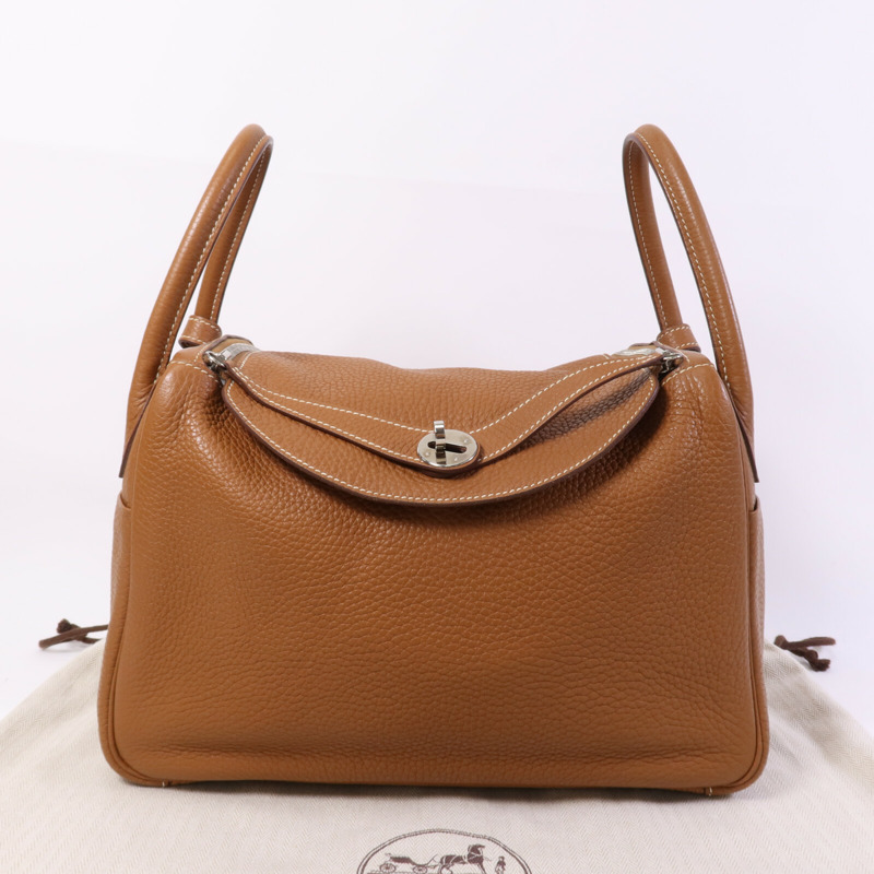 HERMES Clemence皮革Lindy 30手挽肩背兩用袋Gold-9