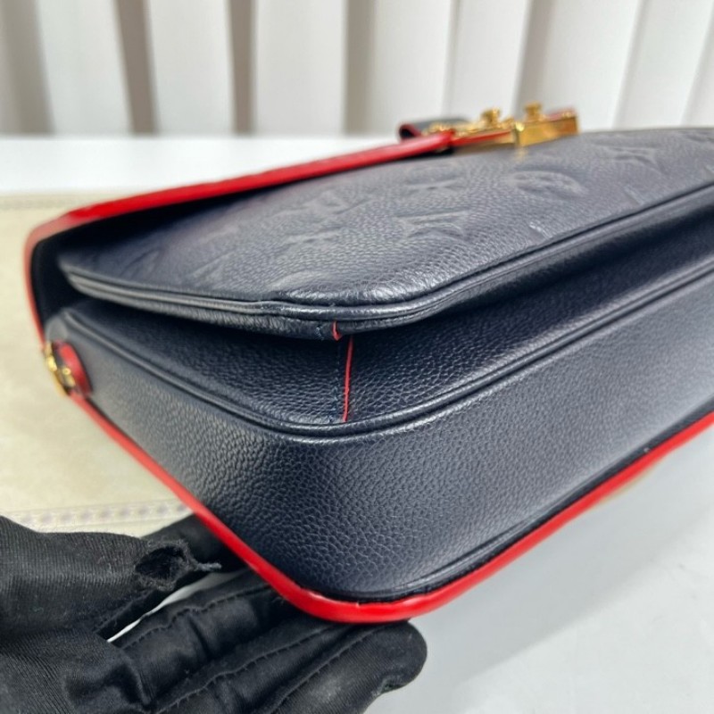 LV路易威登 Pochette Metis系列 海軍藍全皮壓紋郵差包內部紅色邊框設計 隔層多 容量大-7