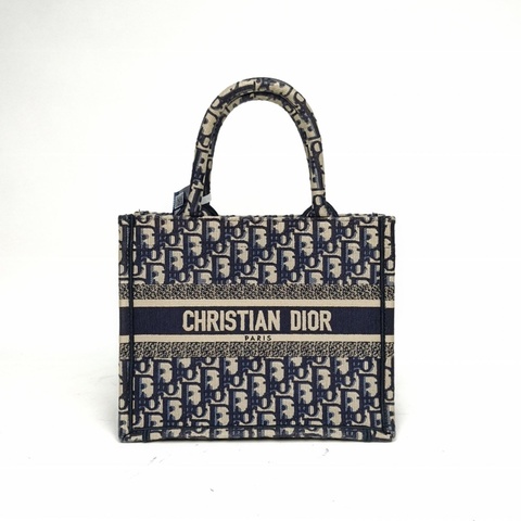 DIOR BookTote小號26.5藍色帆布2021印花字母刺繡手提包