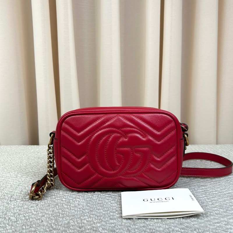 古馳Gucci馬蒙Marmont相機包 紅色復古金屬 適合日常出街的單品 自重輕且容量足 可單肩可斜挎-6