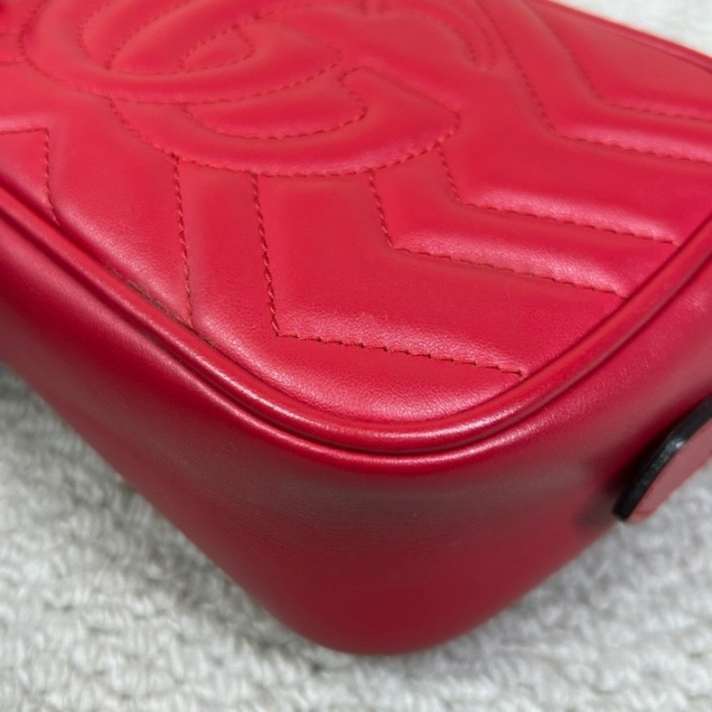 古馳Gucci馬蒙Marmont相機包 紅色復古金屬 適合日常出街的單品 自重輕且容量足 可單肩可斜挎-10