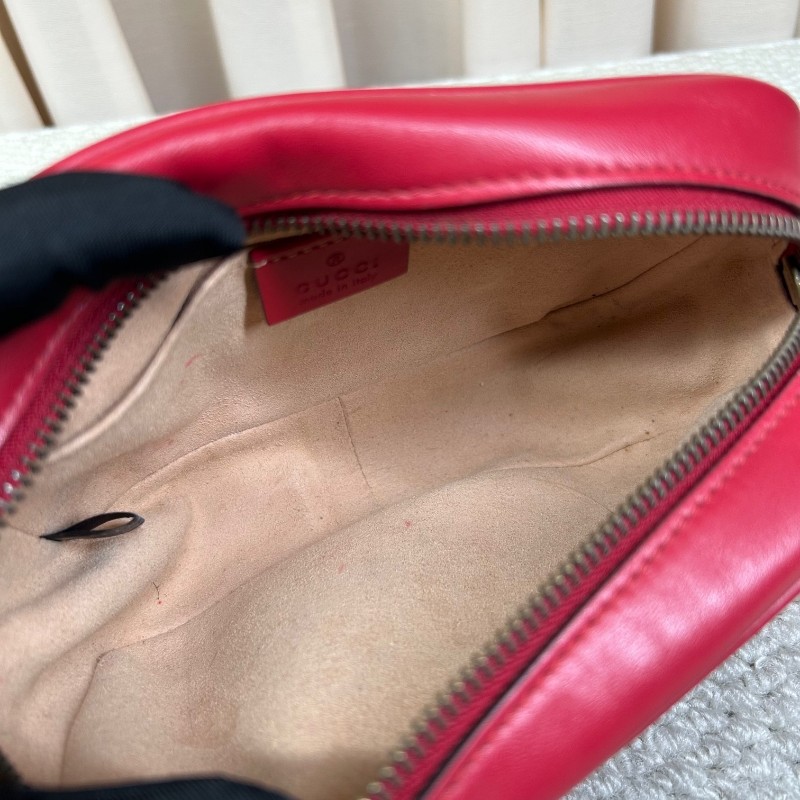 古馳Gucci馬蒙Marmont相機包 紅色復古金屬 適合日常出街的單品 自重輕且容量足 可單肩可斜挎-12