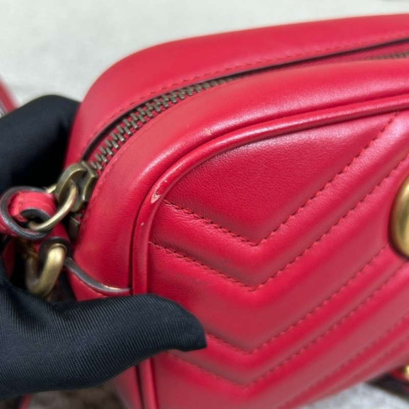 古馳Gucci馬蒙Marmont相機包 紅色復古金屬 適合日常出街的單品 自重輕且容量足 可單肩可斜挎-19