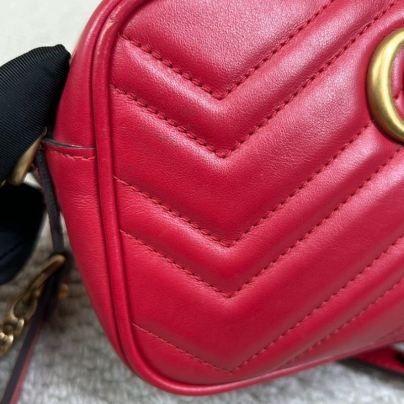 古馳Gucci馬蒙Marmont相機包 紅色復古金屬 適合日常出街的單品 自重輕且容量足 可單肩可斜挎-20