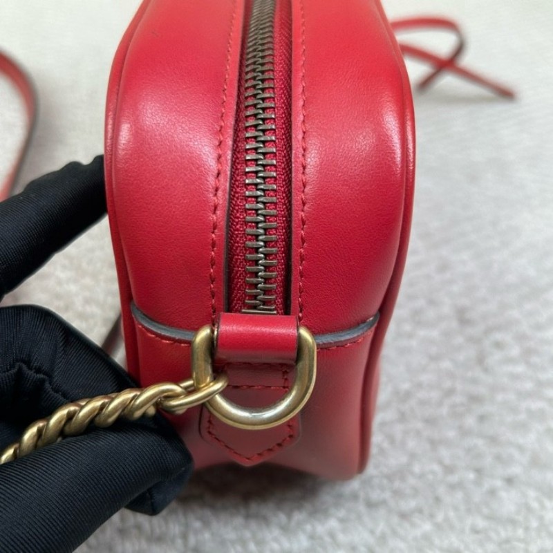 古馳Gucci馬蒙Marmont相機包 紅色復古金屬 適合日常出街的單品 自重輕且容量足 可單肩可斜挎-21