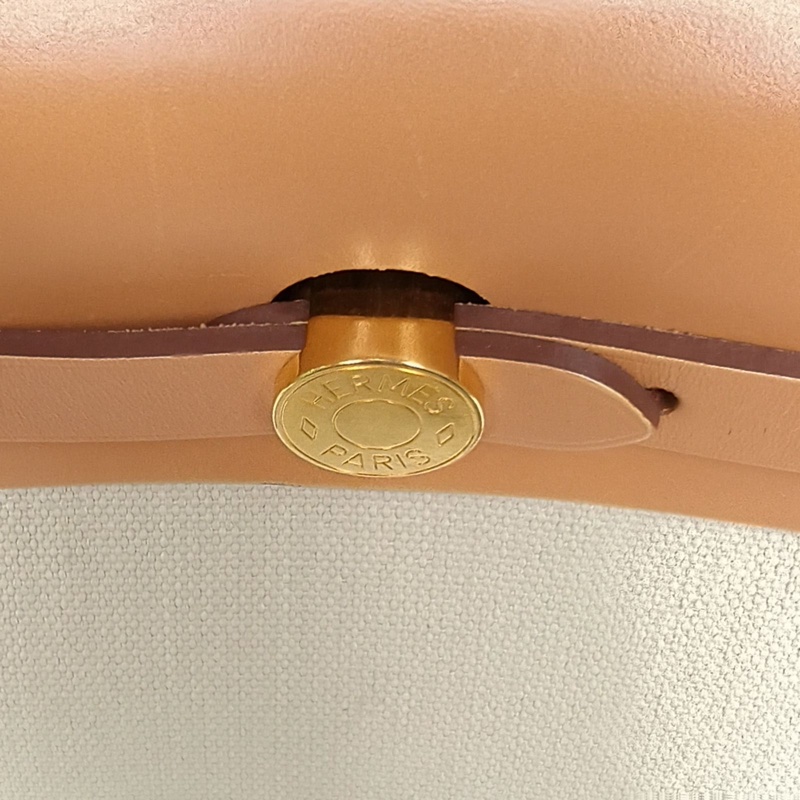 HERMES Herbag318L冰川白拼29本色帆布/牛皮U刻金扣肩背包-4