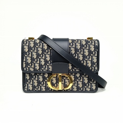 DIOR 30Montaigne蒙田皮肩帶大號24藍色帆布金扣2022印花肩背包