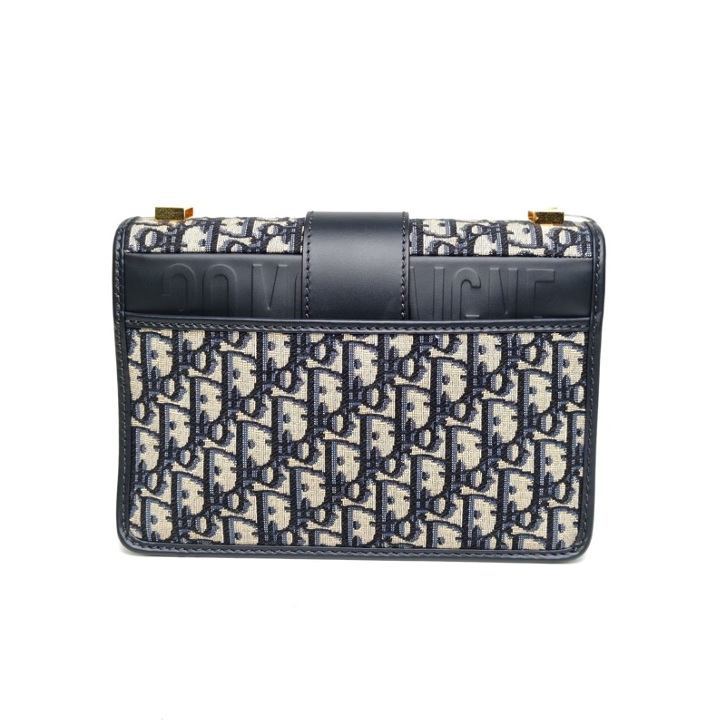 DIOR 30Montaigne蒙田皮肩帶大號24藍色帆布金扣2022印花肩背包-2