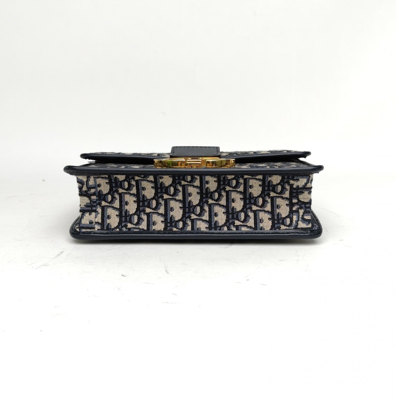 DIOR 30Montaigne蒙田皮肩帶大號24藍色帆布金扣2022印花肩背包-3