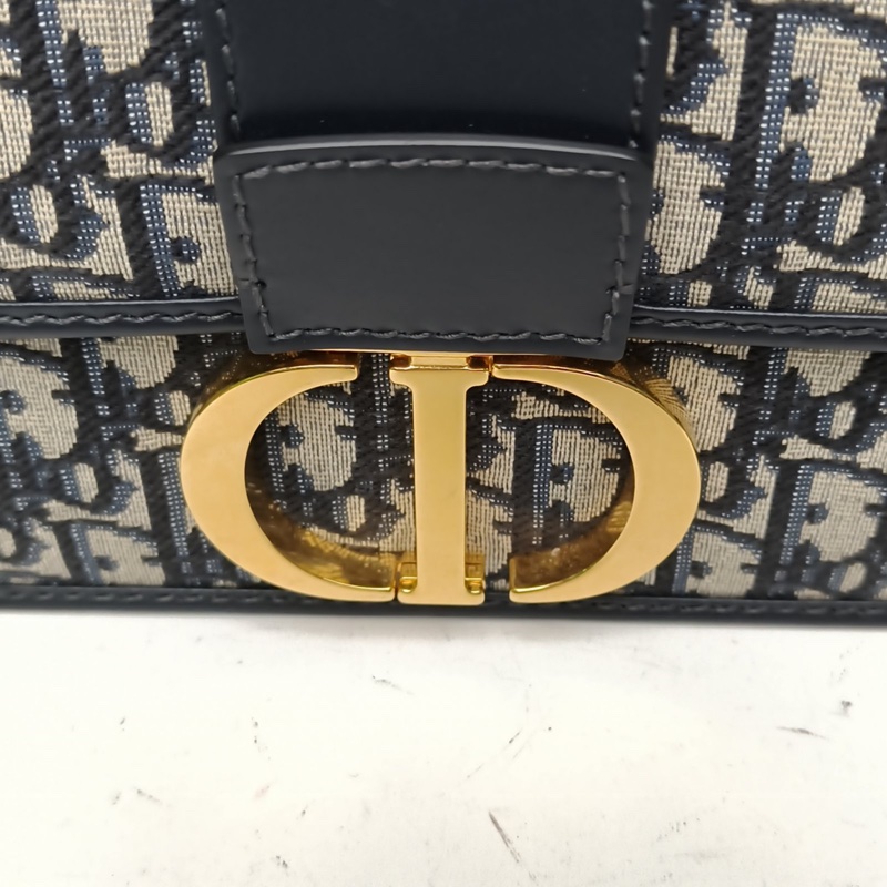 DIOR 30Montaigne蒙田皮肩帶大號24藍色帆布金扣2022印花肩背包-4