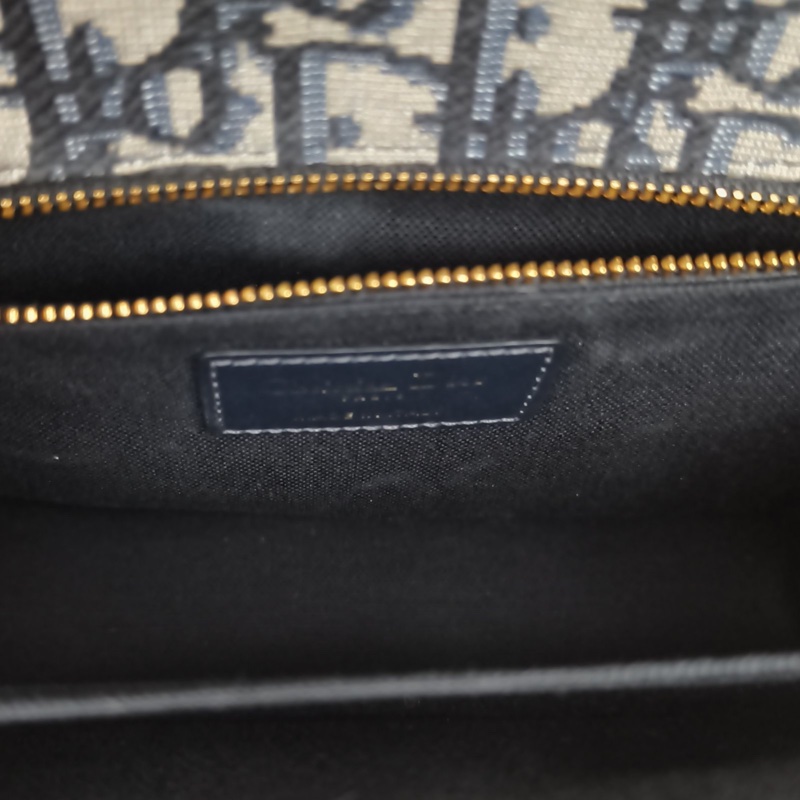 DIOR 30Montaigne蒙田皮肩帶大號24藍色帆布金扣2022印花肩背包-5