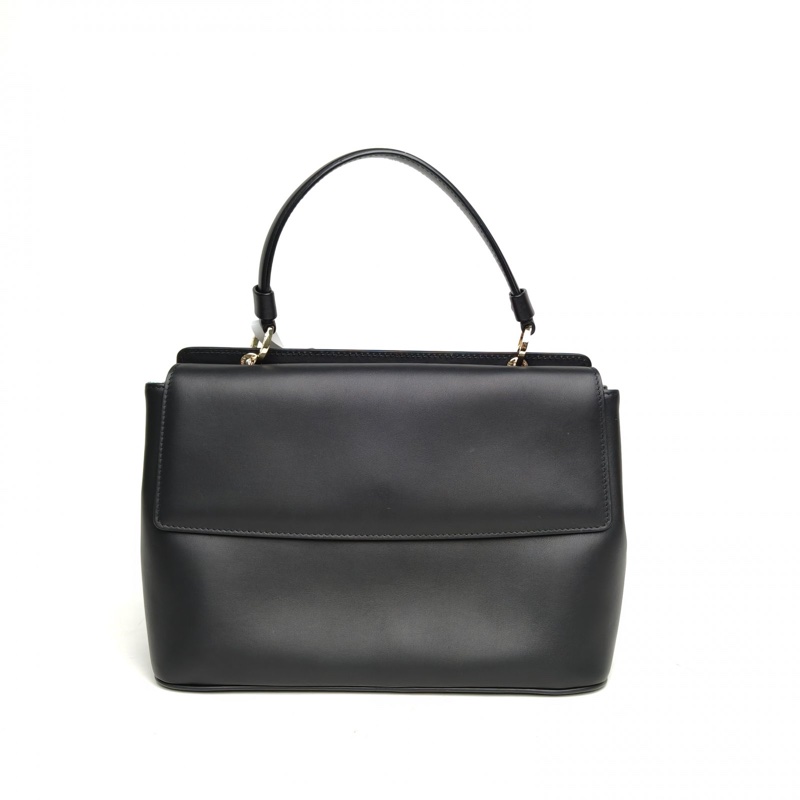 BVLGARI 黑色牛皮蛇皮雙翻蓋手提包/-2