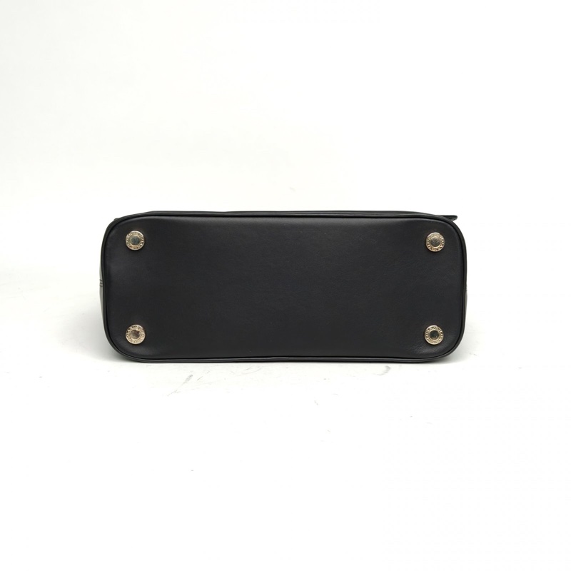 BVLGARI 黑色牛皮蛇皮雙翻蓋手提包/-3